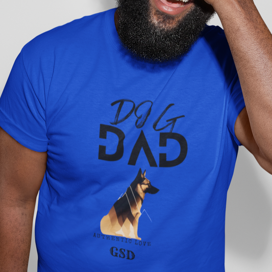 German Shepherd Dog Dad T-shirt. Blue shirt 